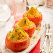 Tomatoes Stuffed with Cheese and Mashed Potatoes Recipe : Loved these roasted tomatoes filled with cheesy herbed potatoes.