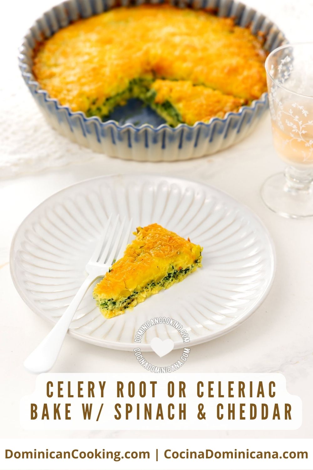 Celery root bake with spinach and cheddar recipe.