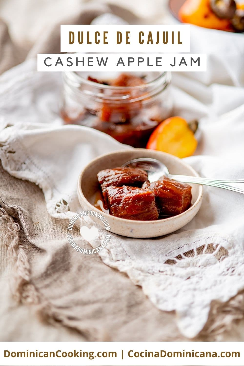 Dulce de cajuil (cashew apple jam) recipe. Dominican dessert.