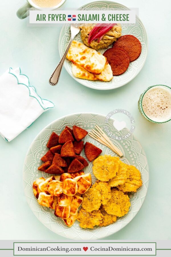 Air fryer salami, queso frito (Dominican salami and cheese).