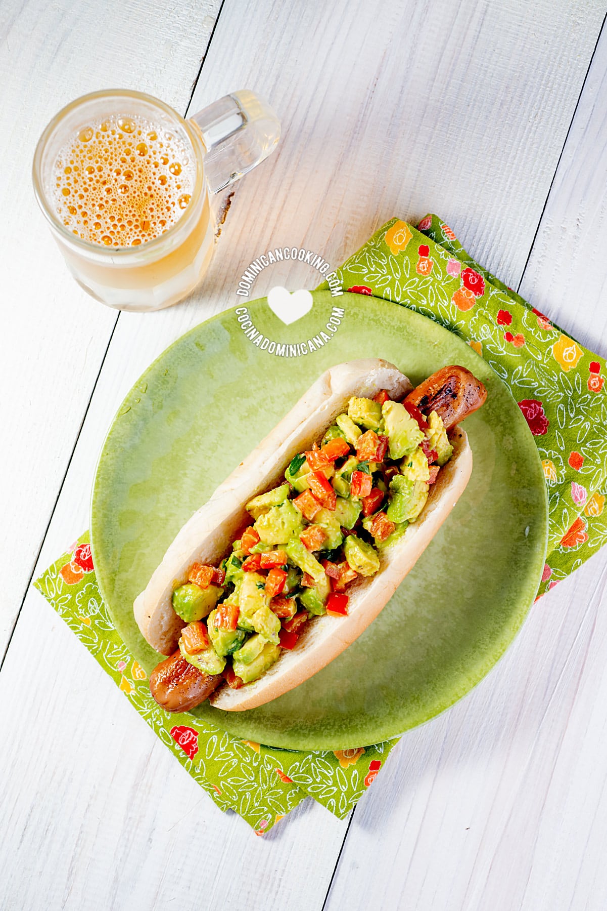 Guacamole avocado hot dog.
