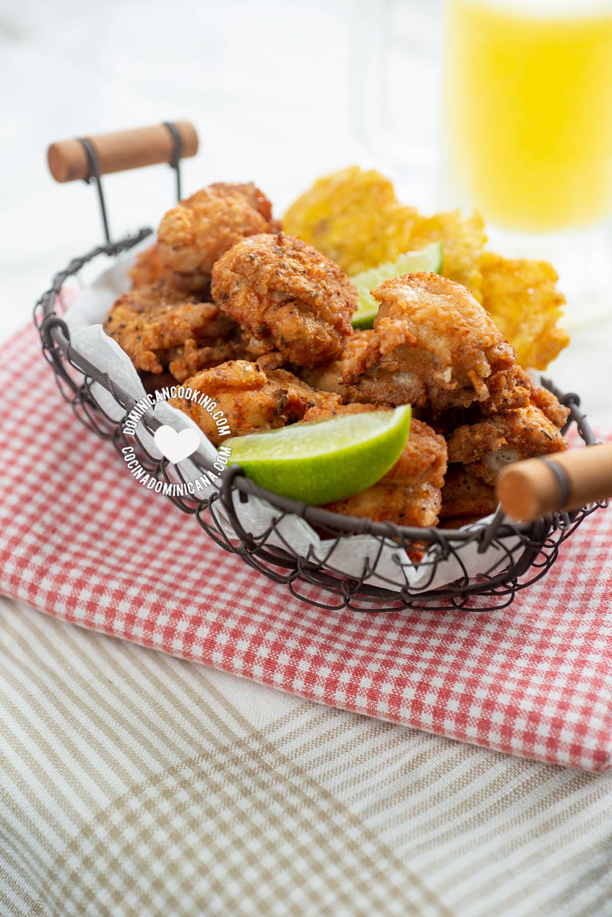 Dominican fried chicken with tostones.