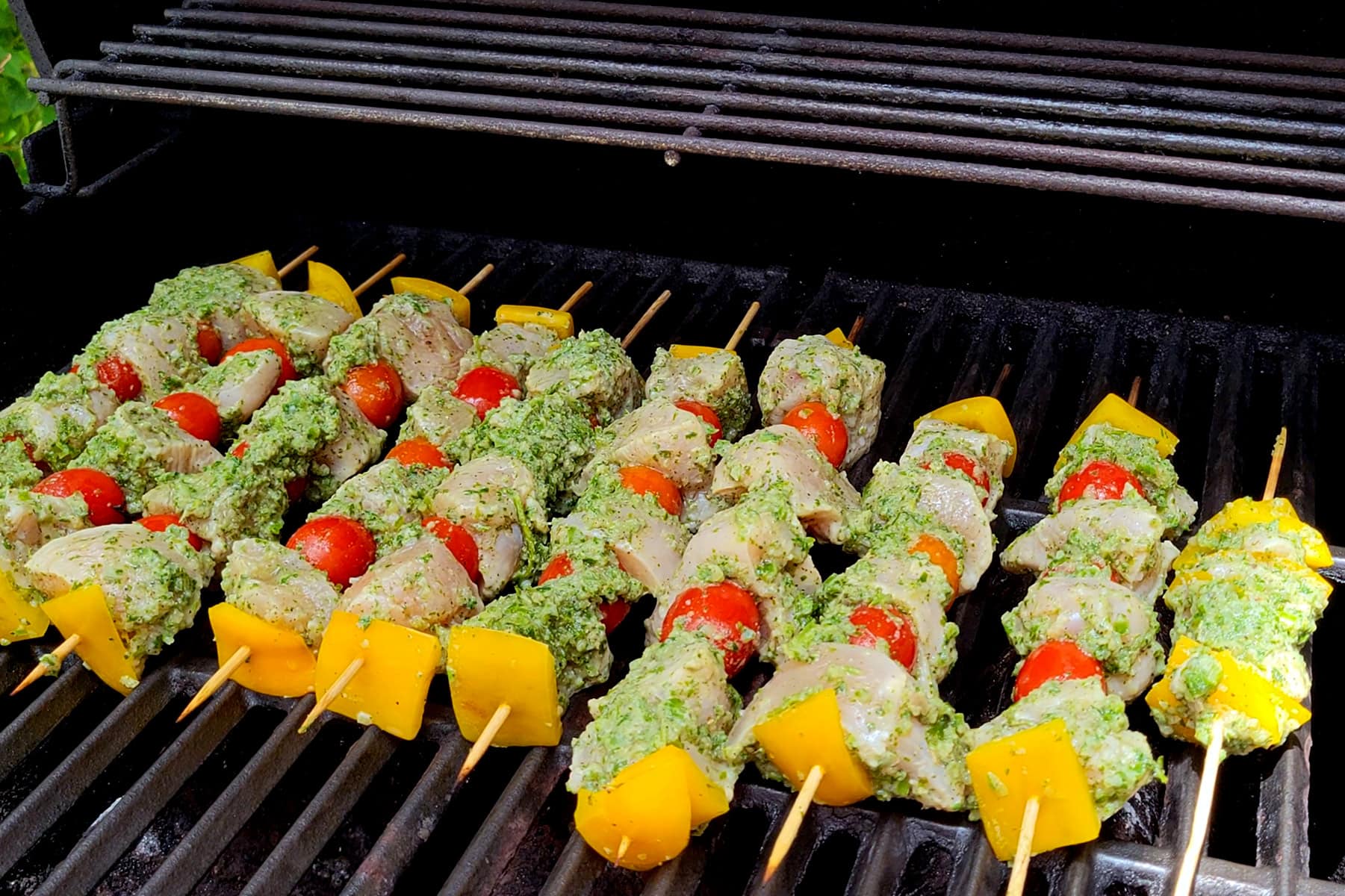 Chicken pinchos on the grill.