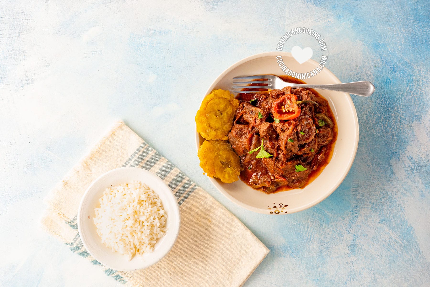 Chivo Guisado Picante Recipe (Spicy Goat Meat Stew) served with rice