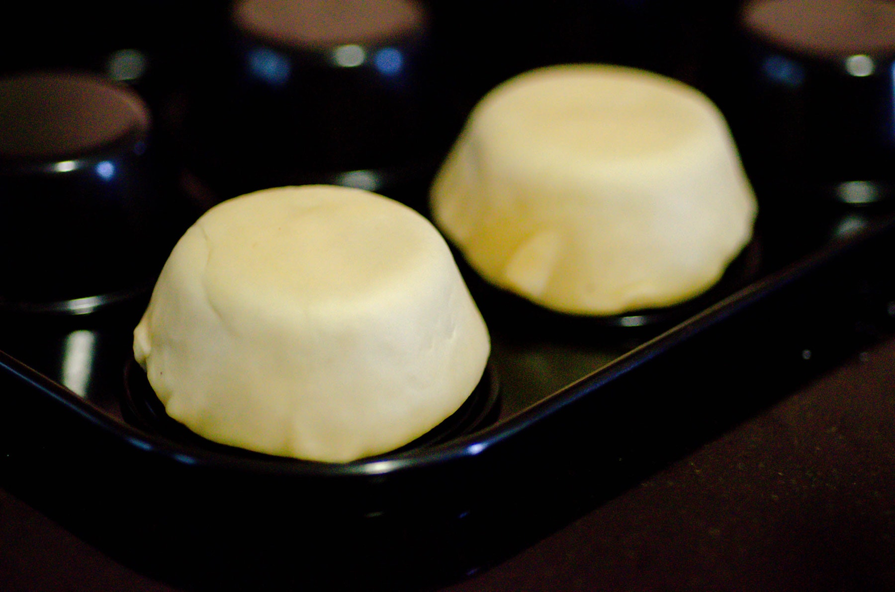 Mini pie shells on muffin tin.