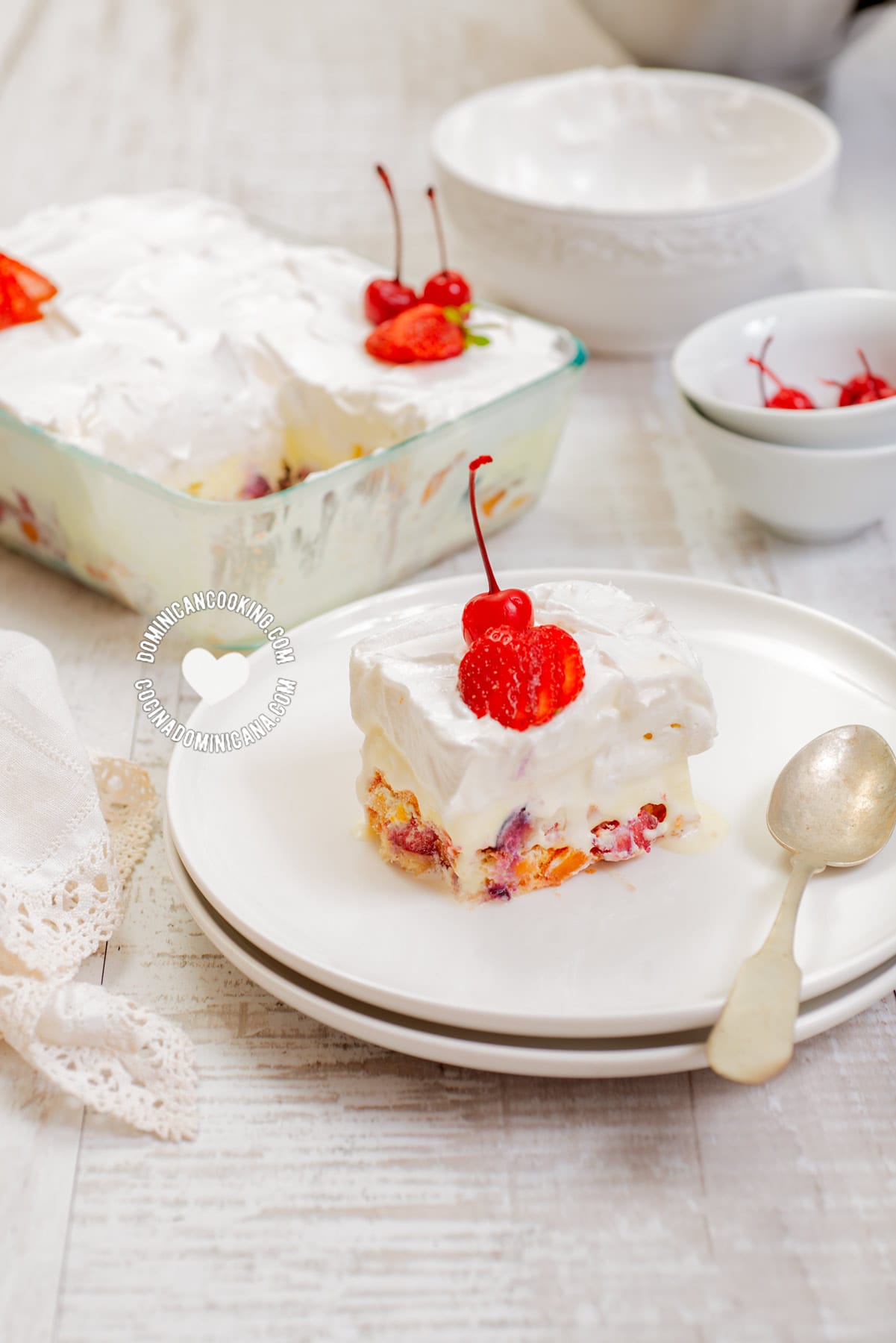 Ice cream trifle with fruits and ladyfingers