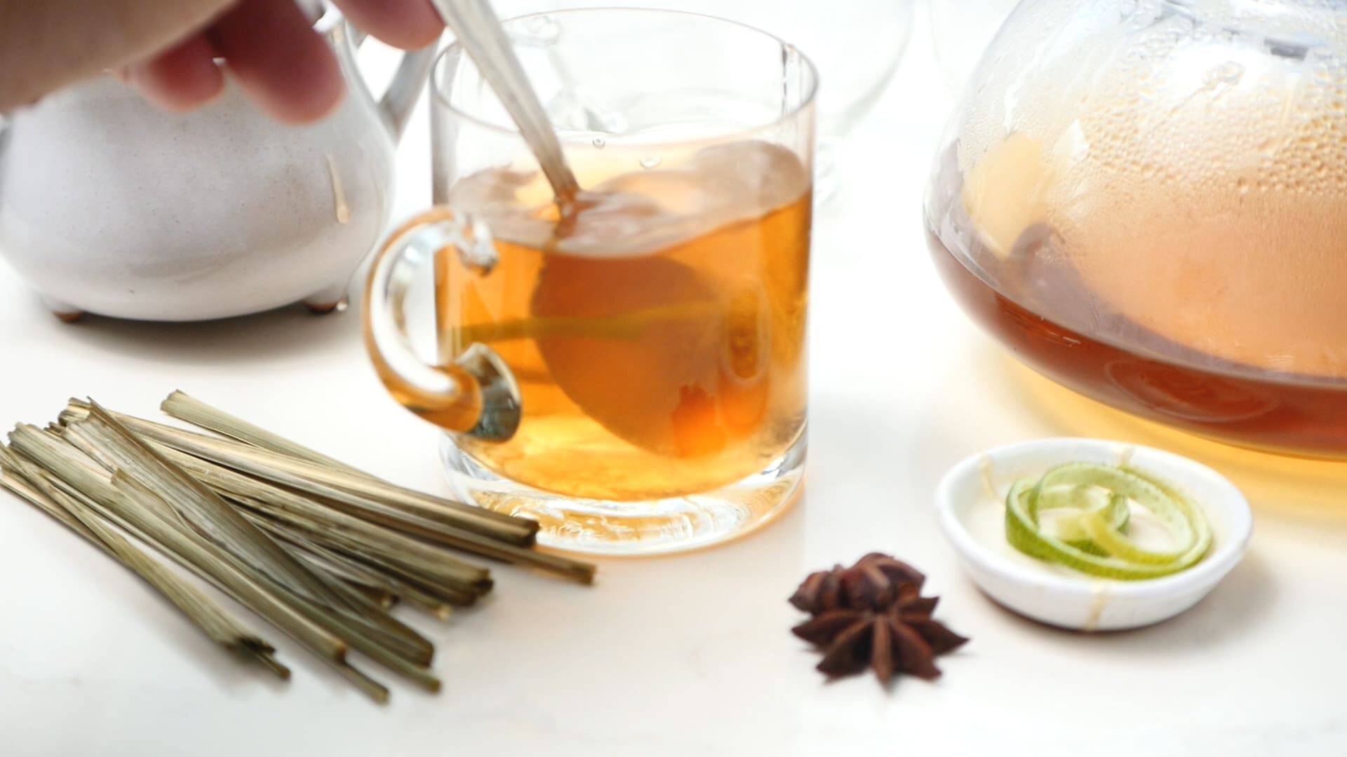Stirring lemongrass tea.