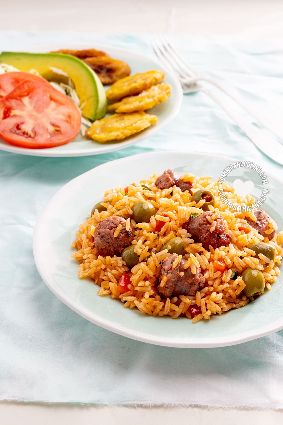 Rice with Dominican sausage.