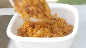 Serving moro (rice with beans)