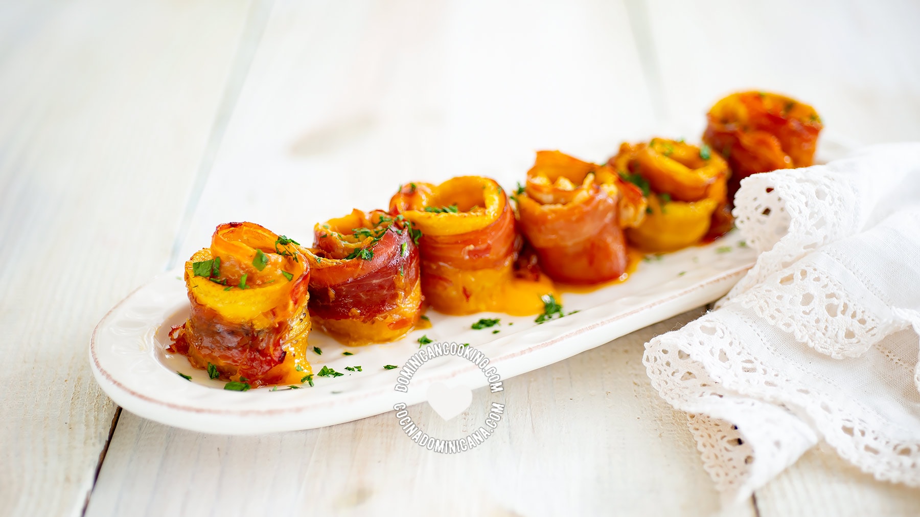 Piononos (ripe plantain rollls with ham and cheese)