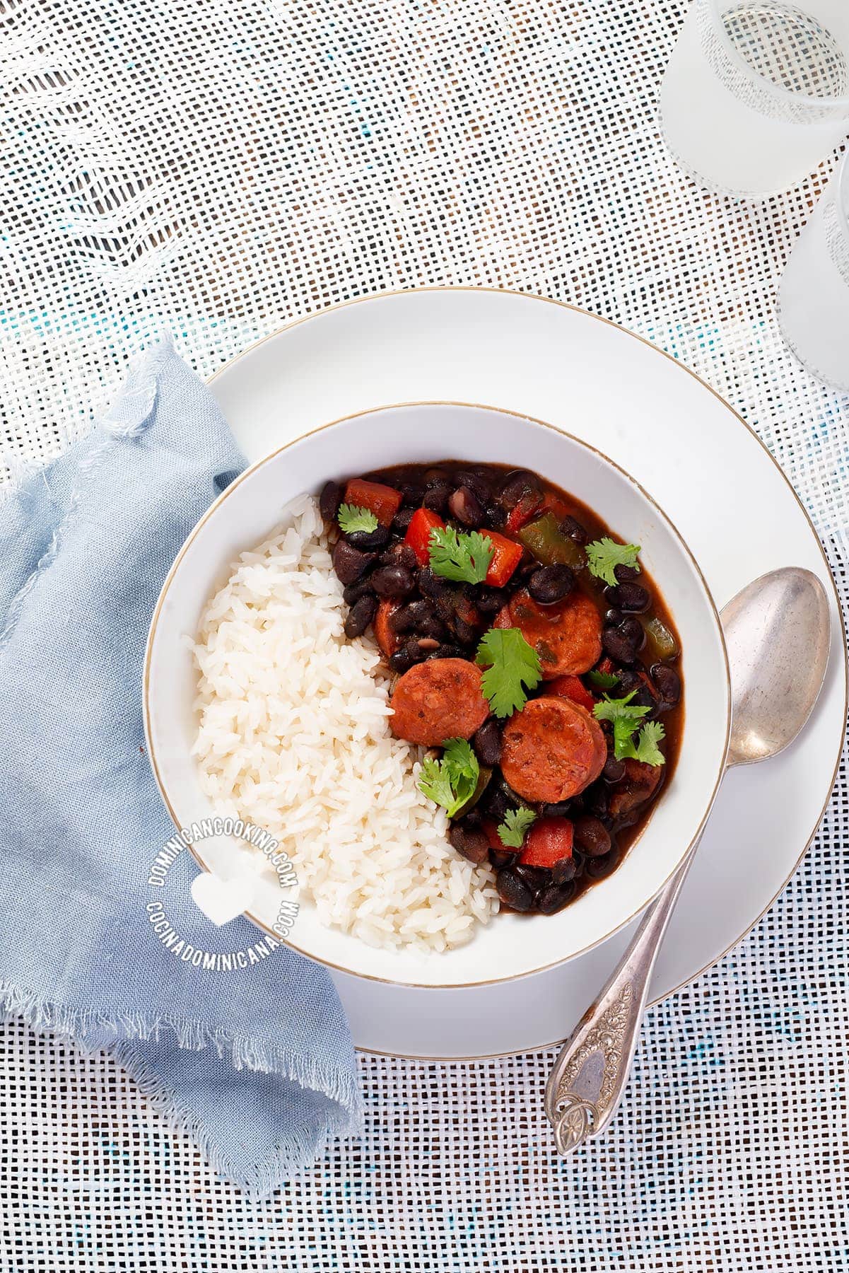 Stewed black beans, served with rice.