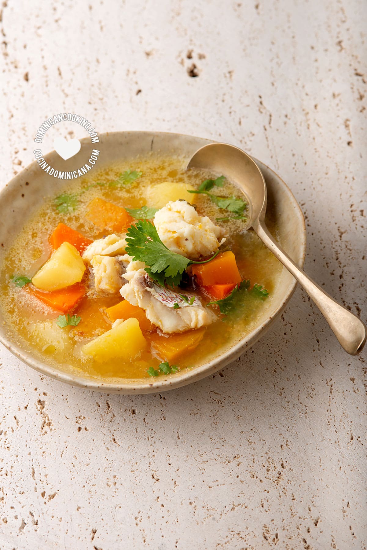 Bowl of sopa de pescado (fish soup)