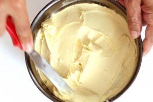 Assembling the ice cream layers.