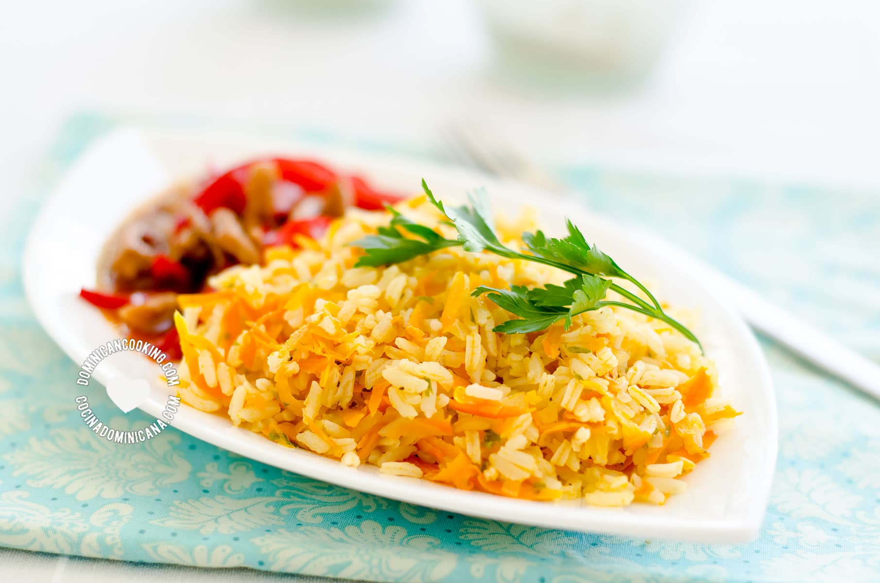 Arroz Amarillo Served with Meat (Carrot and Onions Yellow Rice)